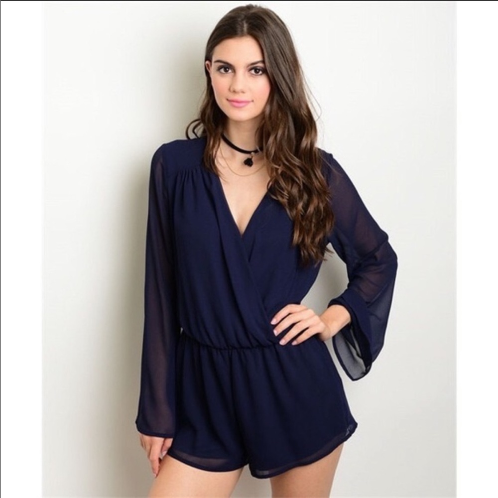✨NEW✨ Navy Sheer Sleeved Romper